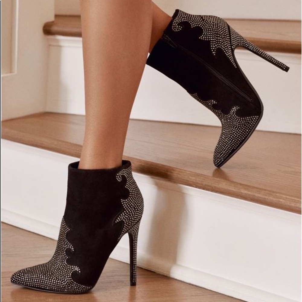Black studded stiletto bootie boots